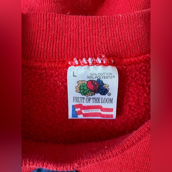 Vintage Fruit of the Loom Crewneck Raglan Cotton-Blend Applique Americana Quilt - Picture 2 of 12